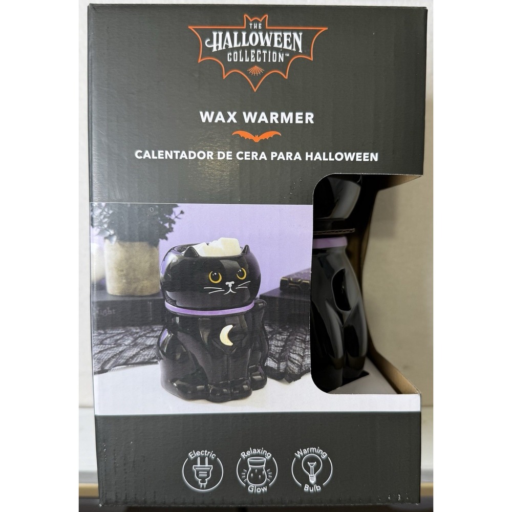New ALDI The Halloween Collection Black Cat Ceramic Light Up Wax Warmer NIB